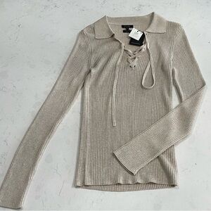 Massimo Dutti Beige Ribbed Sweater